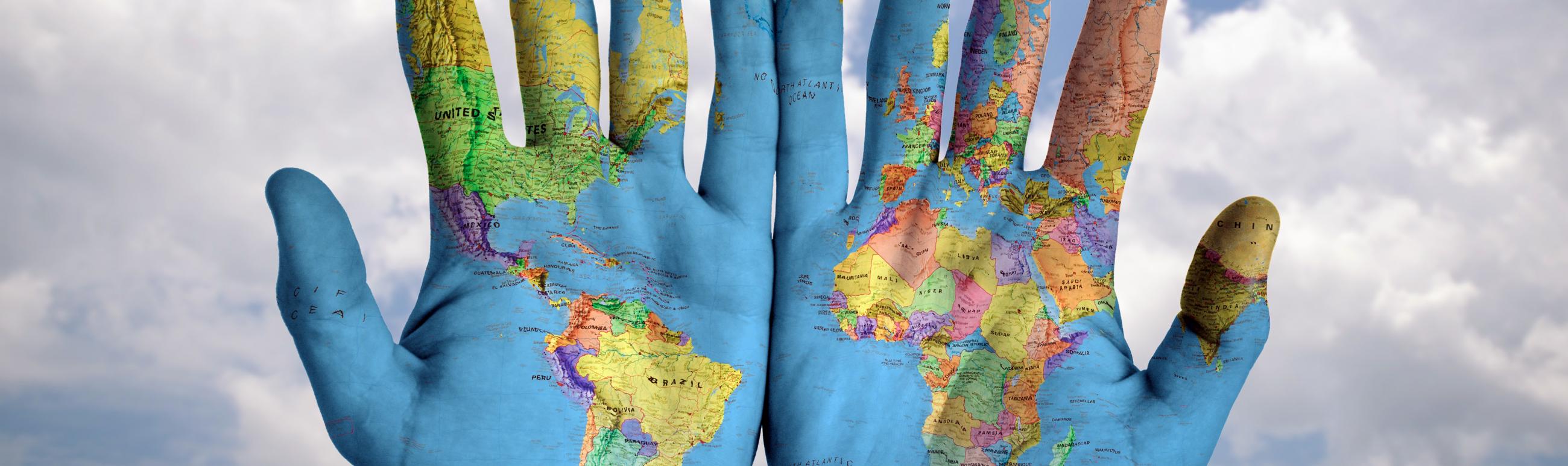 World of the map on hands