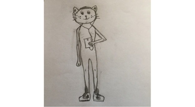 hand-drawn Cat Middle = skinny teenager