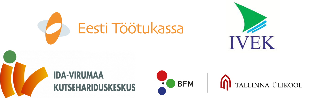 logod - Eesti Töötukassa, IVEK, Ida-Viru Kutsehariduskeskus, TLÜ BFM