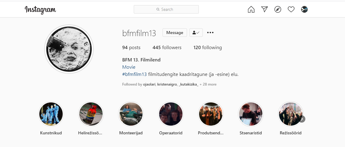 Filmikunsti tudengite Instagram