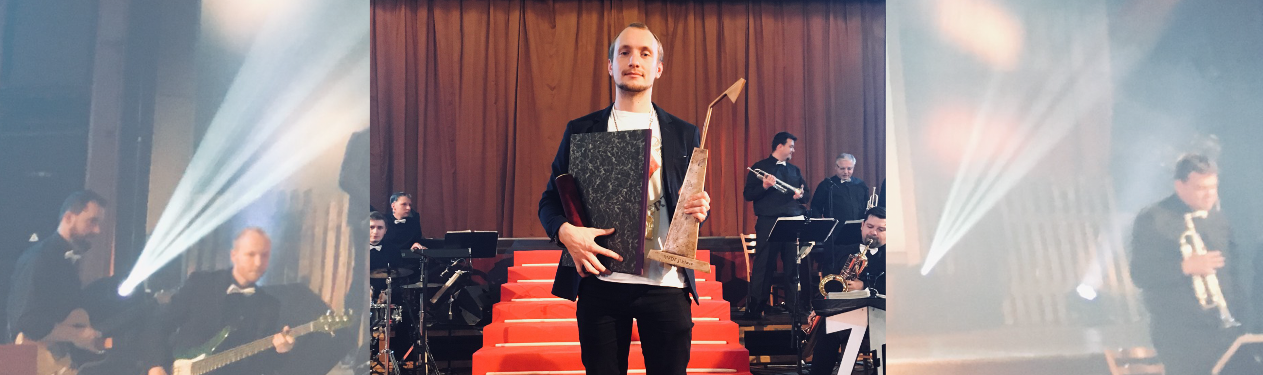 Mihkel Oksmann at the Ji.hlava Festival ceremony Mihkel Oksmann with the award