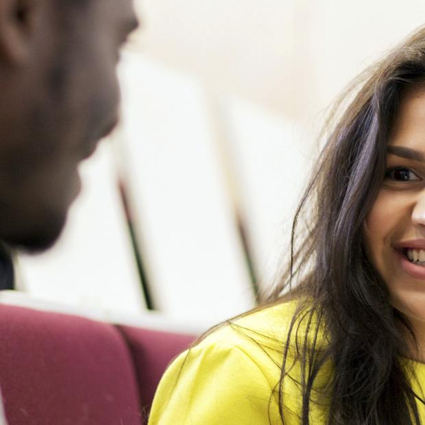 A girl looking towards her friends