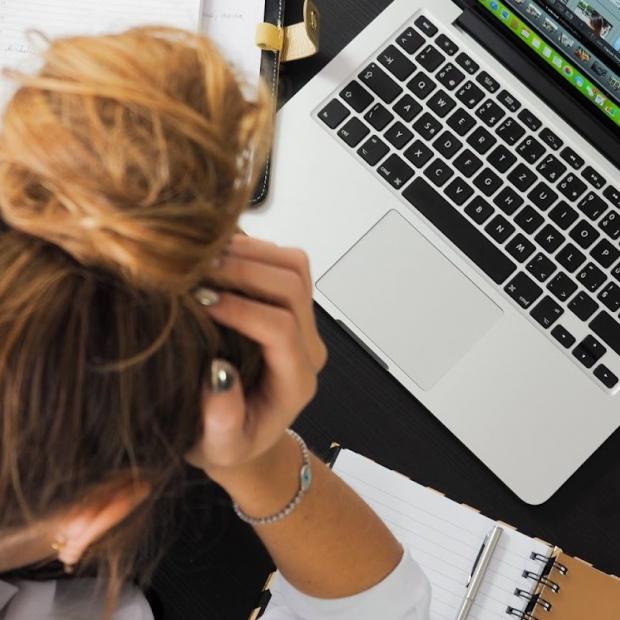 stressed out student looking at the table