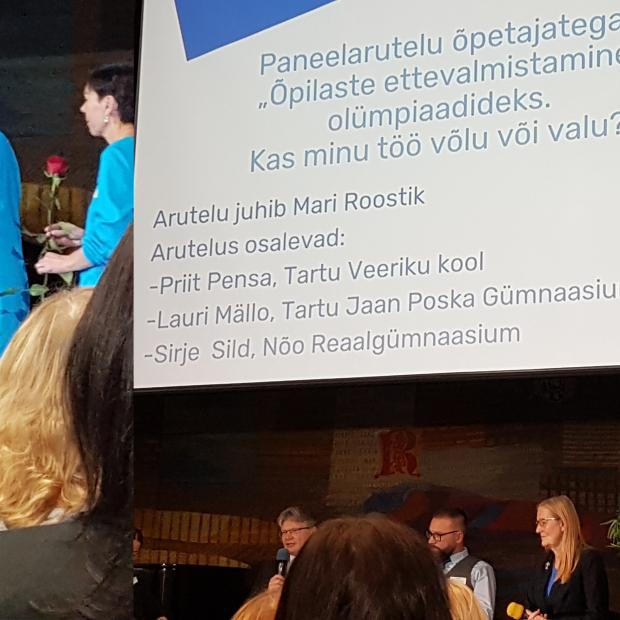 Fotol vasakult Ene Lind autasustamine ja esitluse tegemine