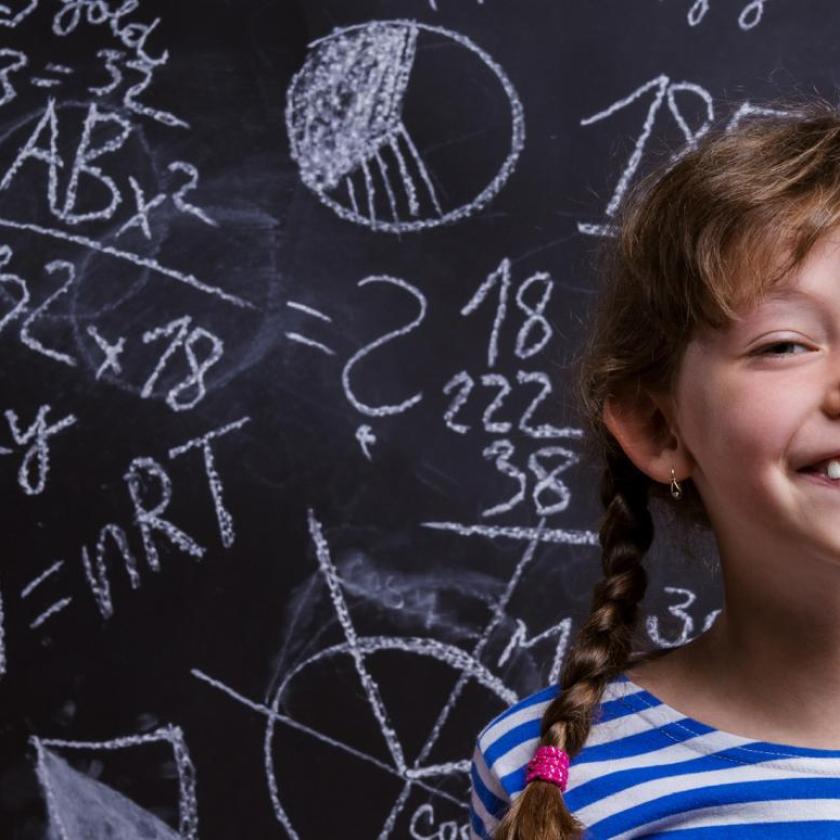 Tüdruk tahvli taustal