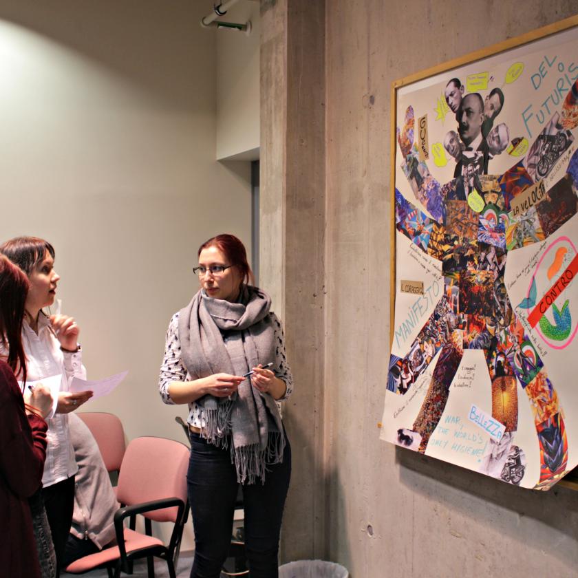students with a poster